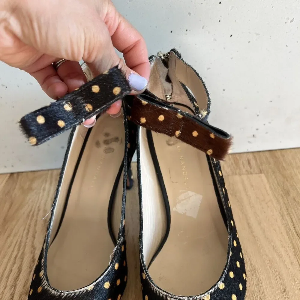 Loeffler Randall Alba demi platform‎ black brown Polka Dot Calf Hair Pumps 8B